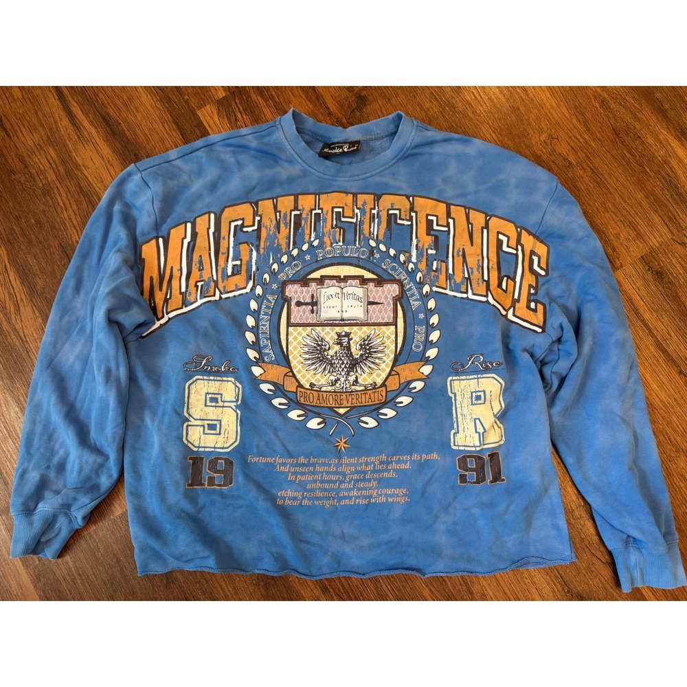 Smoke Rise Mens Magnificence French Terry Crop Harlow Crew Blue Acid Wash XL